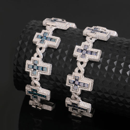 Princess Cut Color Moissanite Cross Infinity Link Bracelet Men