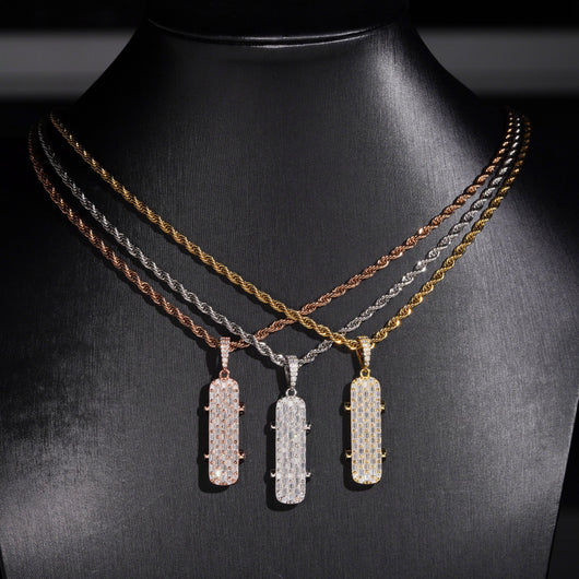 Street Fashion Jewelry Skateboard Pendant VVS Baguette Cut Moissanite Diamond