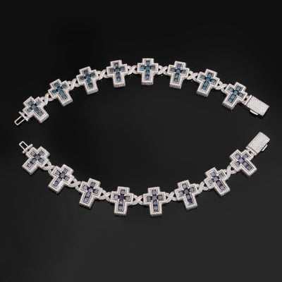 Princess Cut Color Moissanite Cross Infinity Link Bracelet Men
