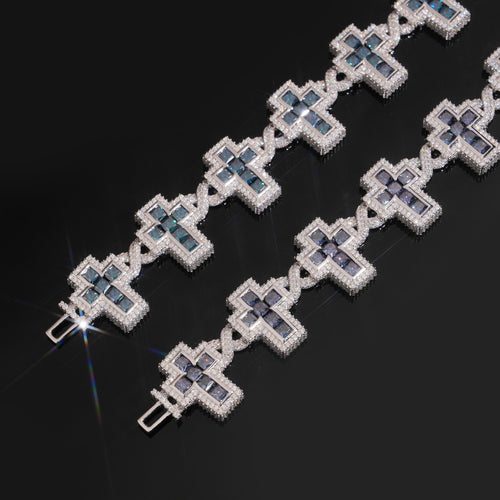 Princess Cut Color Moissanite Cross Infinity Link Bracelet Men