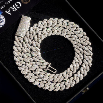 VVS Moissanite Diamond Cuban Chain Brass 10MM Three Rows