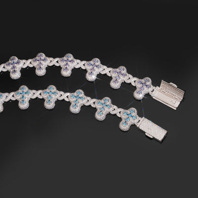Color Moissanite Cross Infinity Bracelet For Men Iced Out 925 Silver