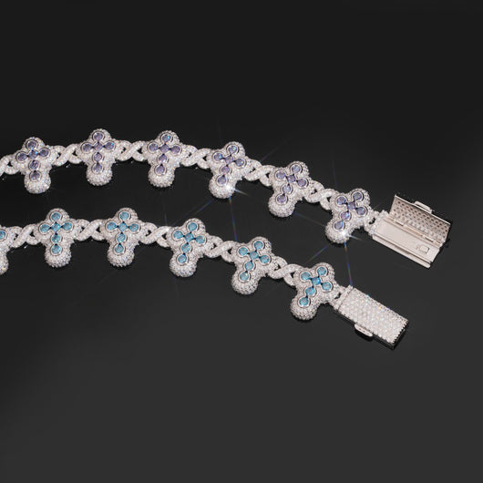 Color Moissanite Cross Infinity Bracelet For Men Iced Out 925 Silver