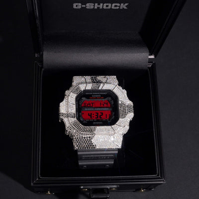 Black Mix White Moissanite Diamond Casio G Shock Watch GX56
