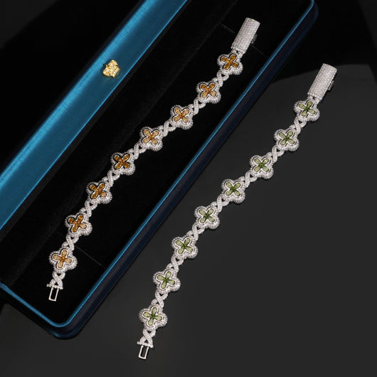 Iced Out 15MM Color Moissanite Clover Men Bracelet