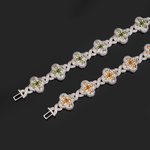 Iced Out 15MM Color Moissanite Clover Men Bracelet