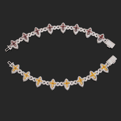 Men Clover Bracelet Iced Out With Color Moissanite Diamond