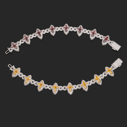 Men Clover Bracelet Iced Out With Color Moissanite Diamond