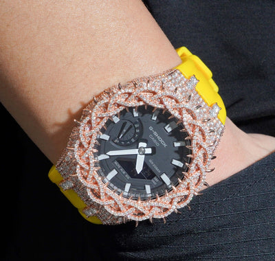 Yellow Band Iced Out G Shock GA2100 Watch