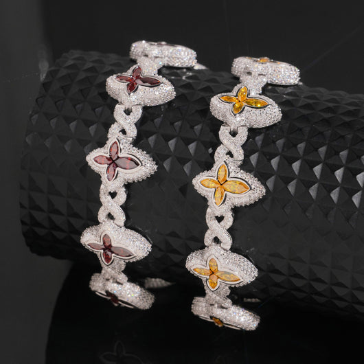 Men Clover Bracelet Iced Out With Color Moissanite Diamond