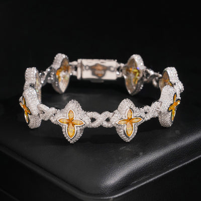 Men Clover Bracelet Iced Out With Color Moissanite Diamond