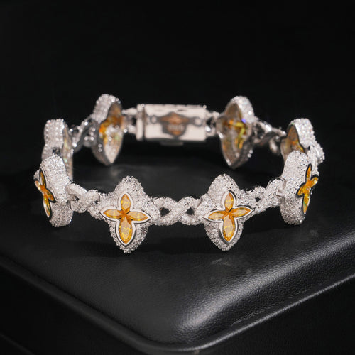 Men Clover Bracelet Iced Out With Color Moissanite Diamond