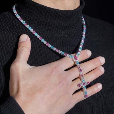 Three Color Mix Cross Tennis Rosary Necklace 5MM
