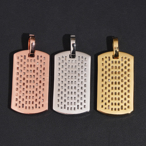 Baguette Deisgn Initial Dogtag Pendant VVS Moissanite Diamond