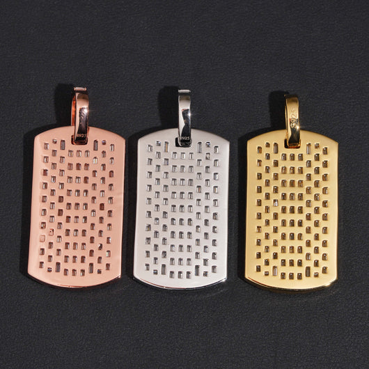 Baguette Deisgn Initial Dogtag Pendant VVS Moissanite Diamond