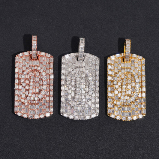 Baguette Deisgn Initial Dogtag Pendant VVS Moissanite Diamond