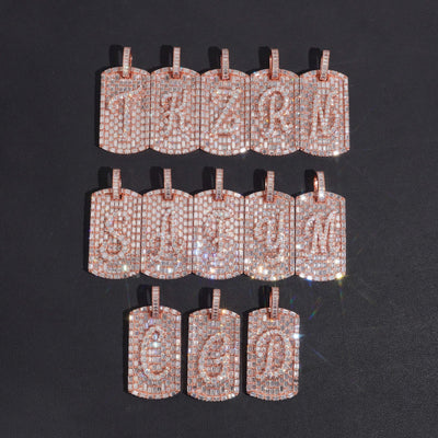 Baguette Deisgn Initial Dogtag Pendant VVS Moissanite Diamond