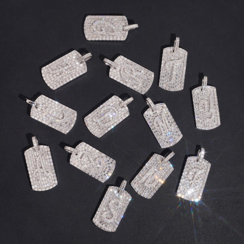 Baguette Deisgn Initial Dogtag Pendant VVS Moissanite Diamond
