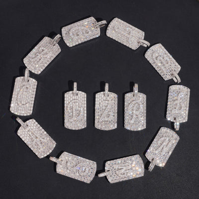 Baguette Deisgn Initial Dogtag Pendant VVS Moissanite Diamond