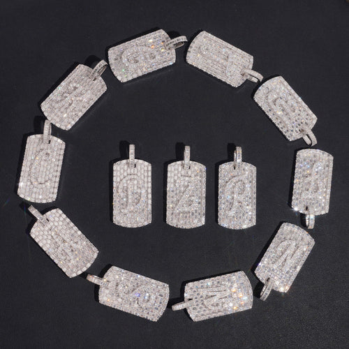 Baguette Deisgn Initial Dogtag Pendant VVS Moissanite Diamond