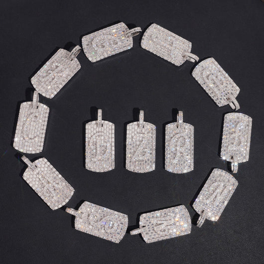 Baguette Deisgn Initial Dogtag Pendant VVS Moissanite Diamond