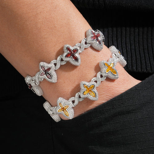 Men Clover Bracelet Iced Out With Color Moissanite Diamond