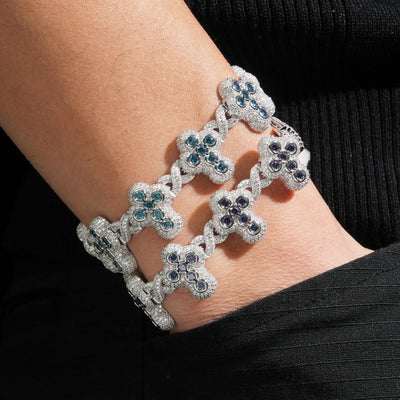 Color Moissanite Cross Infinity Bracelet For Men Iced Out 925 Silver