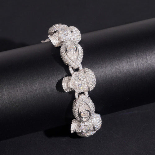 13MM Evil Eye Sukll Link Men Bracelet Moissanite Diamond