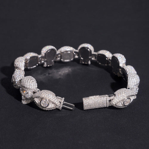 13MM Evil Eye Sukll Link Men Bracelet Moissanite Diamond