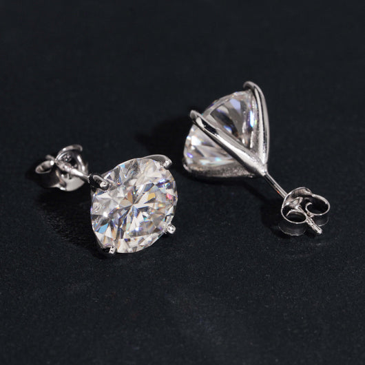 Three Prong Martini Setting Moissanite Diamond Stud Earrings