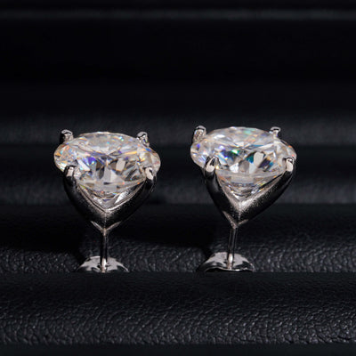 Three Prong Martini Setting Moissanite Diamond Stud Earrings