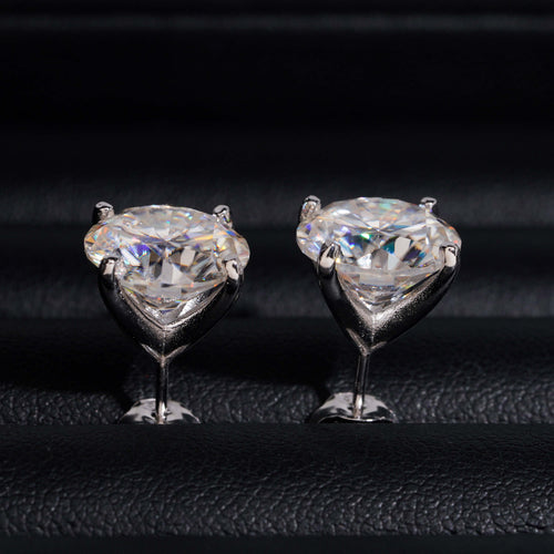 Three Prong Martini Setting Moissanite Diamond Stud Earrings