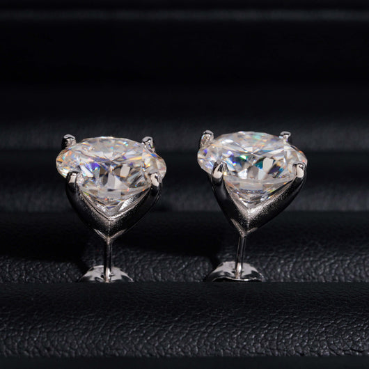 Three Prong Martini Setting Moissanite Diamond Stud Earrings