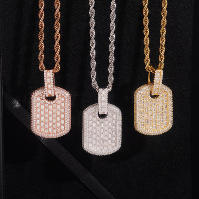 Mini Size Baguette Cut Moissanite Diamond Dog Tag Pendant