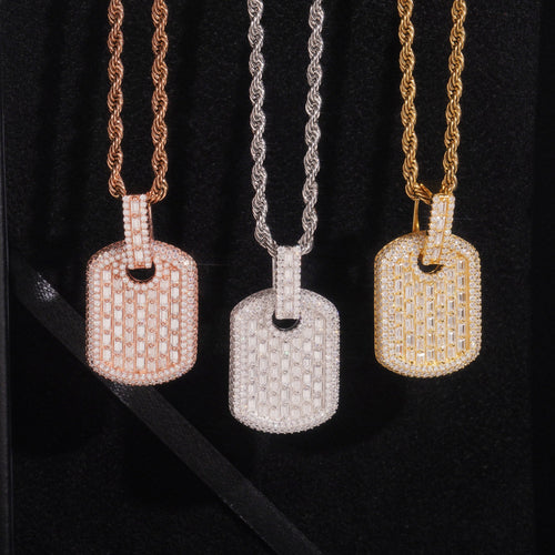 Mini Size Baguette Cut Moissanite Diamond Dog Tag Pendant