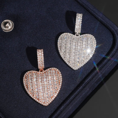 Iced Out Unisex Heart Pendant VVS Moissanite Silver 925