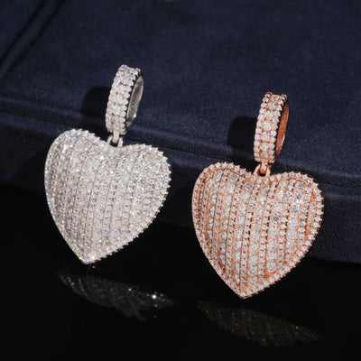 Iced Out Unisex Heart Pendant VVS Moissanite Silver 925