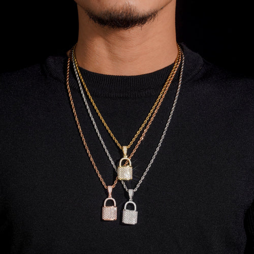 VVS Moissanite Baguette Design Lock Pendant Charm