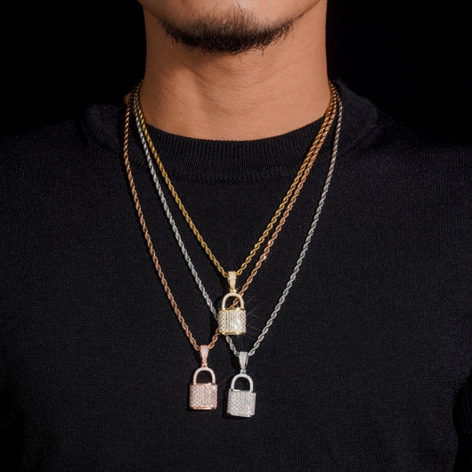 VVS Moissanite Baguette Design Lock Pendant Charm
