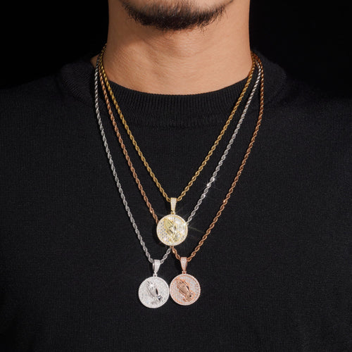 Iced Out Moissanite Hip Hop Circle Style Praying Hands Pendant
