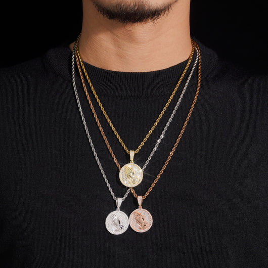 Iced Out Moissanite Hip Hop Circle Style Praying Hands Pendant