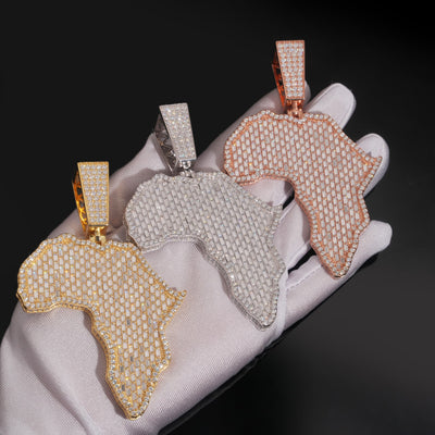 Large Size VVS Moissanite Diamond Africa Map Pendant
