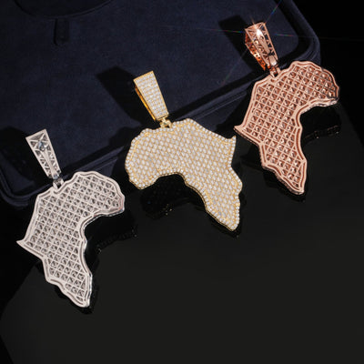 Large Size VVS Moissanite Diamond Africa Map Pendant