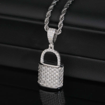 VVS Moissanite Baguette Design Lock Pendant Charm