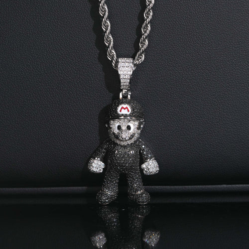 Hot Sell Iced Out White Mix Black Moissanite Mario Pendant