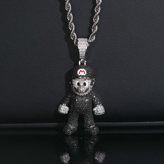 Hot Sell Iced Out White Mix Black Moissanite Mario Pendant