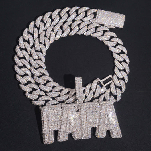 3.5Inch Width Baguette Cut Moissanit Diamond Name Pendant