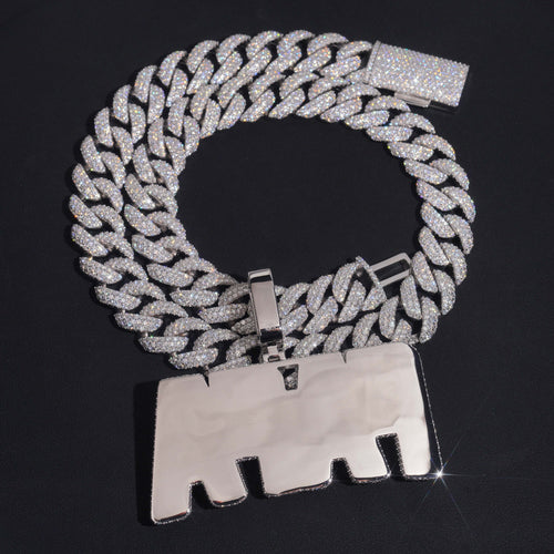 3.5Inch Width Baguette Cut Moissanit Diamond Name Pendant