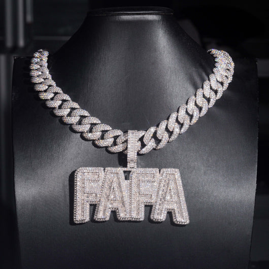 3.5Inch Width Baguette Cut Moissanit Diamond Name Pendant