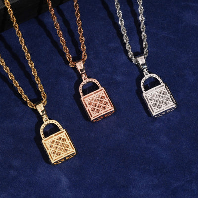 VVS Moissanite Baguette Design Lock Pendant Charm